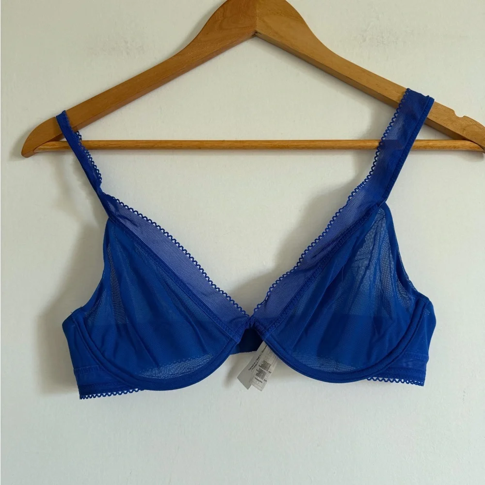 Princesse Tam Tam Royal Blue Underwire Mesh Dainty Bra size 34C EUC